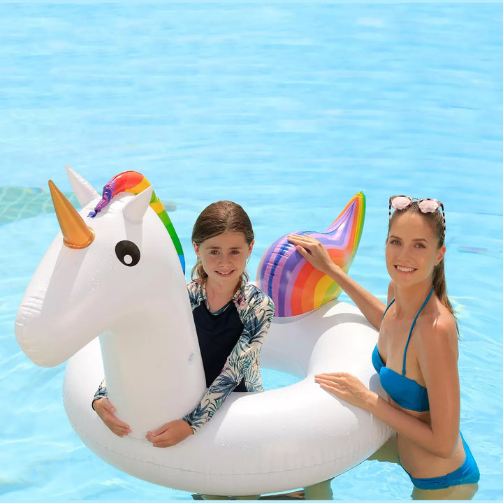 Northlight 68" Rainbow Unicorn Inflatable Swimming Pool Tube Ring Float