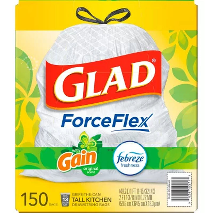 Glad Forceflex Tall Kitchen Trash Bags, Gain Original Scent with Febreze Freshness (13 Gal., 150 Ct.)