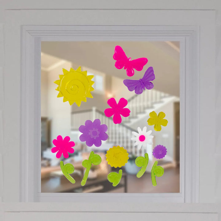 Northlight 14-Piece Pink and Purple Flowers Spring Gel Window Clings