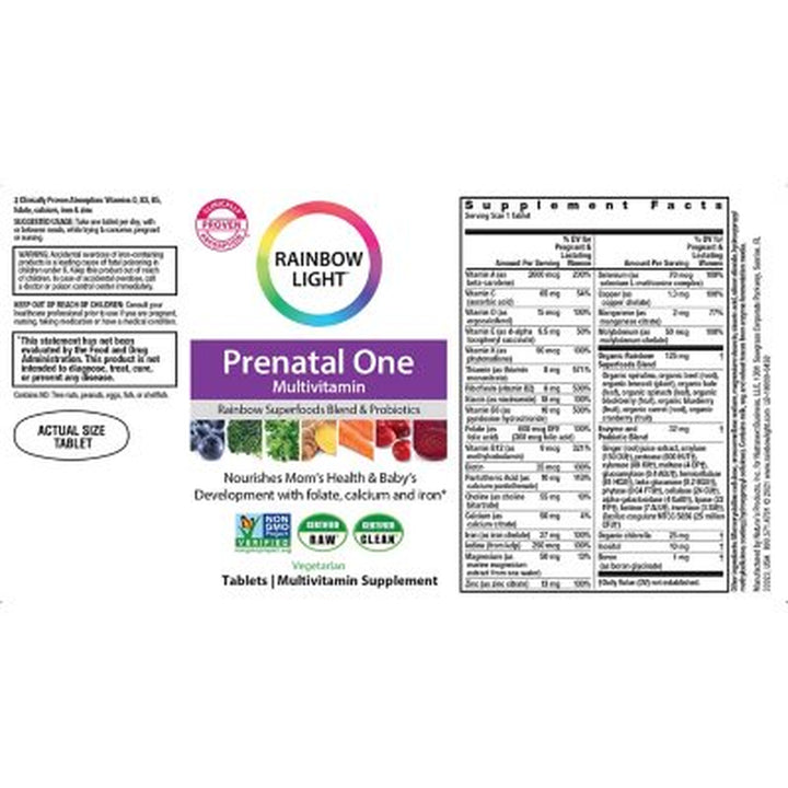 Rainbow Light Prenatal One Non-Gmo Project Verified Multivitamin plus Superfoods & Probiotics (180 Ct.)