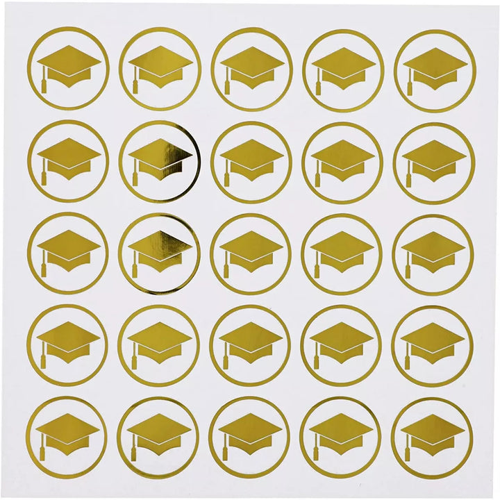 Paper Junkie 200 Pack Graduation Cap Stickers, Gold Foil Grad Hat Labels, Self Adhesive Invitation Envelope Seals (1 Inch)