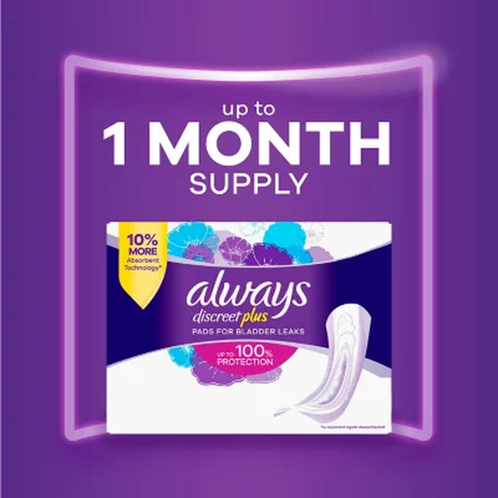 Always Discreet plus Incontinence Pads for Women, Extra Heavy Long, 90 Ct.