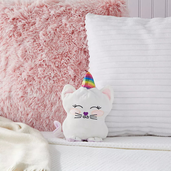 Small Reversible Caticorn Plush Toy, Lavender and White Caticorn Plushie with Rainbow Horn (6 X 12 In)