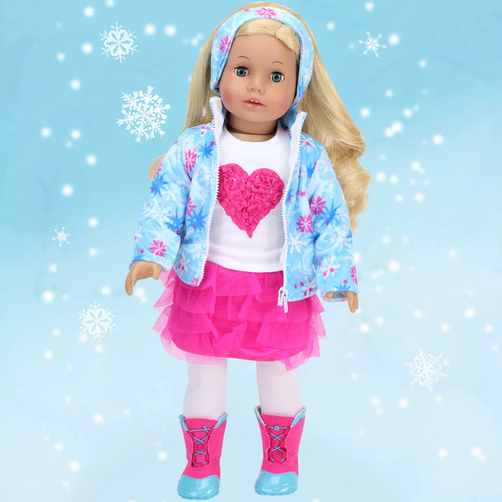 Sophia’S Snowflake Print Fleece Jacket & Matching Earmuff Set for 18” Dolls, Light Blue