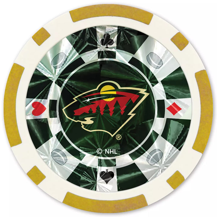 Masterpieces Casino Style 20 Piece 11.5 Gram Poker Chip Set NHL Minnesota Wild Gold Edition.