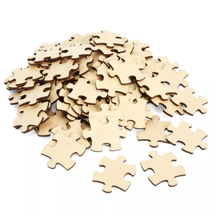 Juvale 100 Blank Wooden Puzzle Pieces for Crafts, DIY Art Projects, 1.9X1.6" Unfinished Jigsaw Wood Puzzle to Draw On