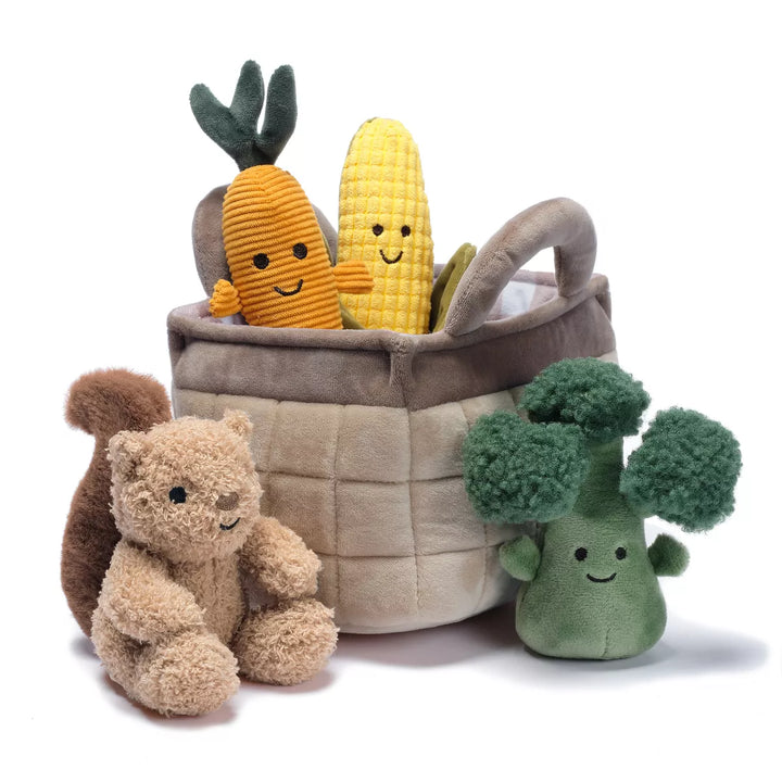 Lambs & Ivy Plush Veggie Basket Play Set with Interactive Stuffed Vegetable Toys