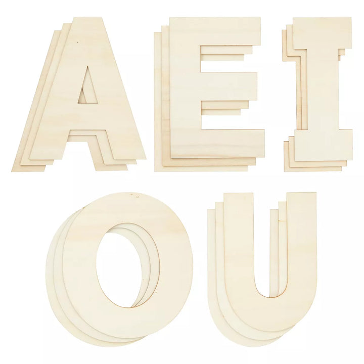 Bright Creations 36 Piece Unfinished Wooden A-Z Alphabet Letters for Crafts & Decor, 2 Extra Sets of Wood Vowels AEIOU, 6 In