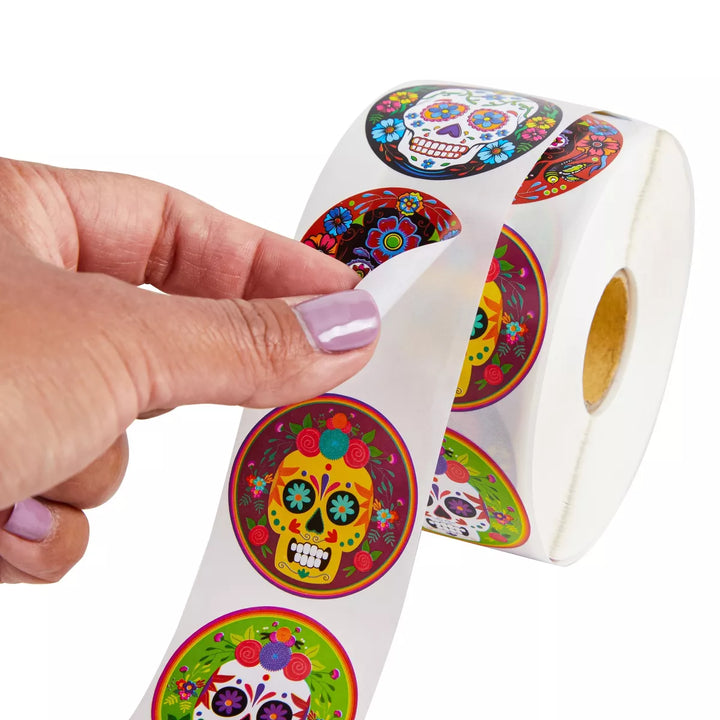 Juvale 1000 Pieces Day of the Dead Stickers, Dia De Los Muertos Halloween Stickers for Kids, 8 Designs, 1.5 In