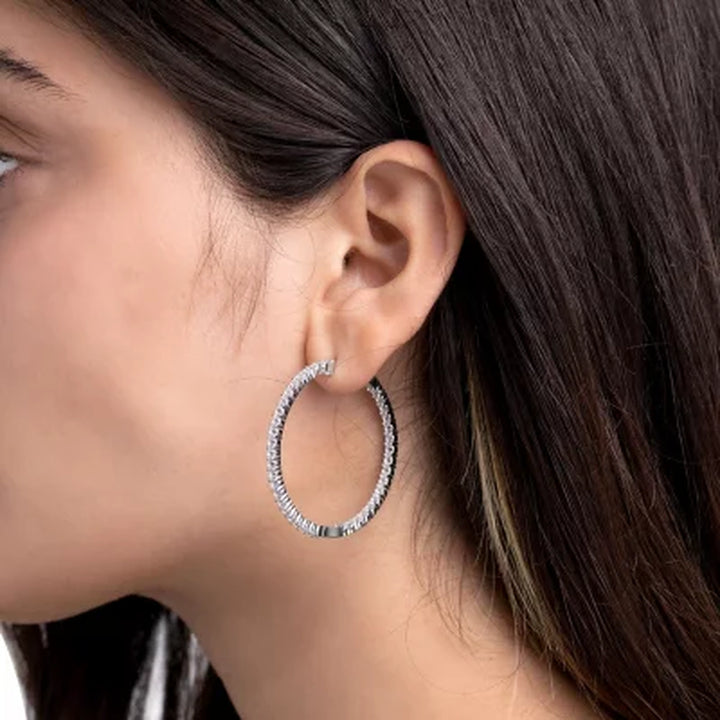 Lab White Sapphire Hoop Earring in Sterling Silver