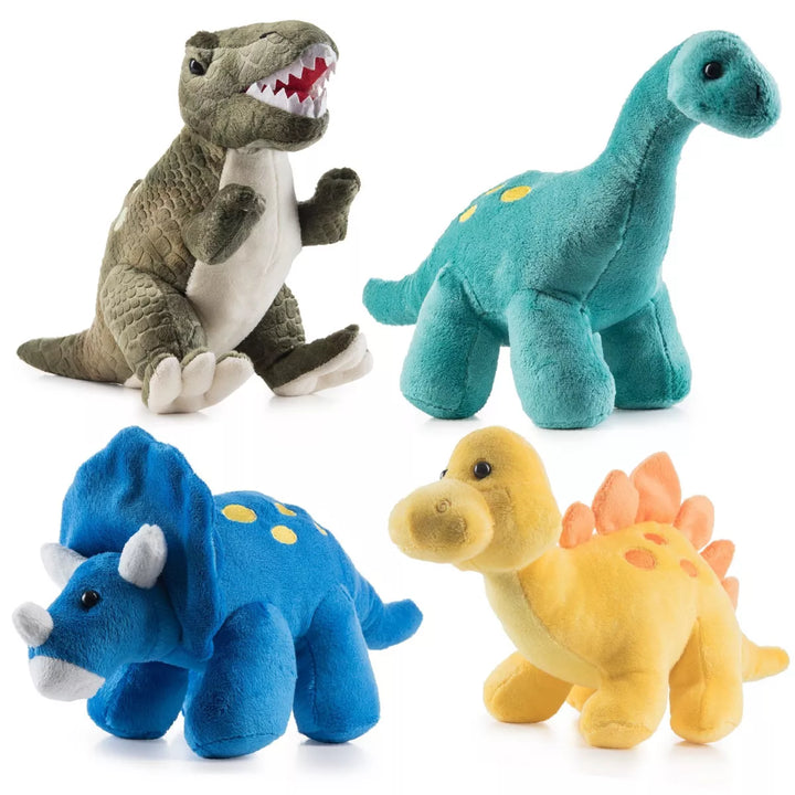 Prextex Plush Dinosaur Stuffed Animal- 4 Pieces, Multicolored
