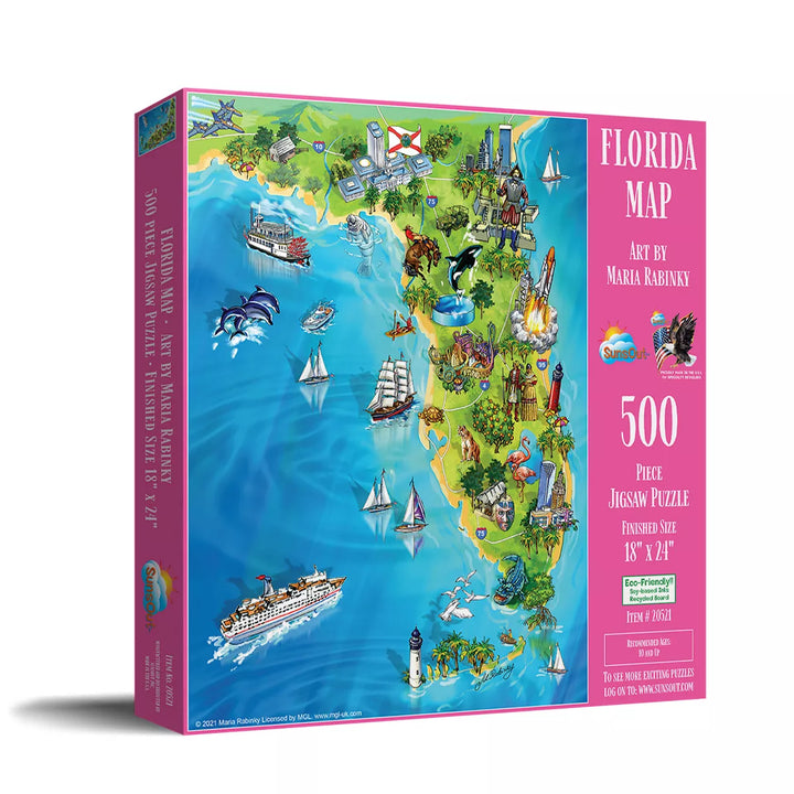 Sunsout Florida Map 500 Pc Jigsaw Puzzle 20521