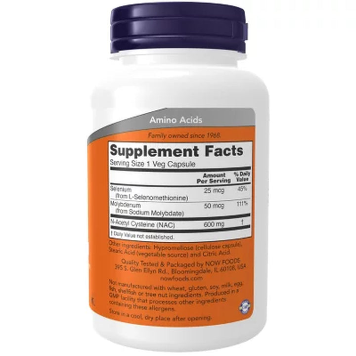 NOW Supplements NAC N-Acetyl Cysteine 600 Mg. with Selenium & Molybdenum Capsules 250 Ct.