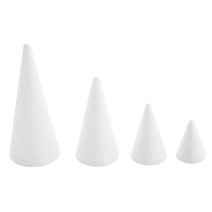 Bright Creations 16 Pack White Foam Cones for Art and Crafts Supplies (4 Sizes, 2.3-6 In)