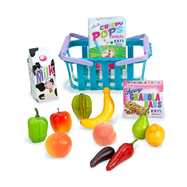 Sophia’S 14 Piece Grocery Basket Food Set for 18'' Dolls, Multicolor