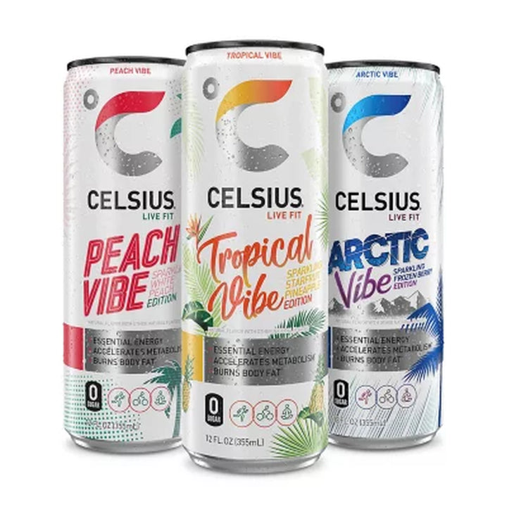 Celsius Essential Energy Sparkling Vibe Variety Pack, 12 Fl. Oz., 18 Pk.