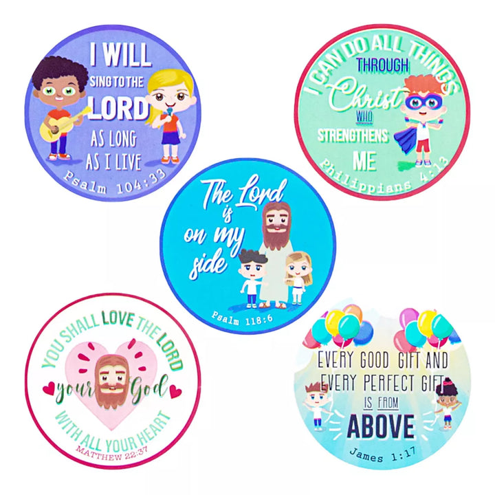 Juvale 1000 Pieces Christian Bible Verse Stickers for Kids, Religious Sticker Roll, 10 Designs, 1.5 In