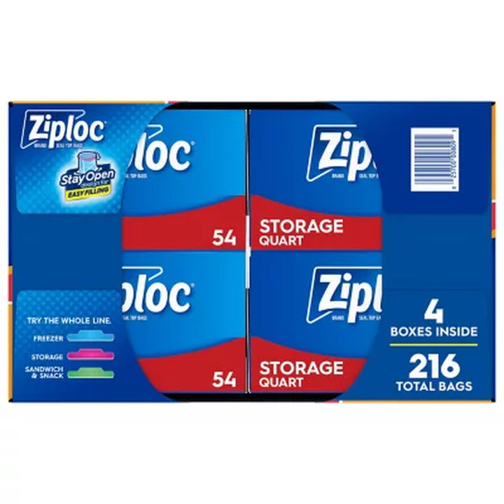 Ziploc Storage Quart Bags with New Stay Open Design, 216 Ct.