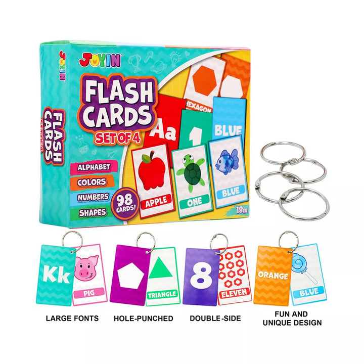 SYNCFUN 4 Pack Kindergarten Flash Cards Fun Learning Cards with Rings Set, Numbers,Educational Game Set for Babies Toddlers Kids