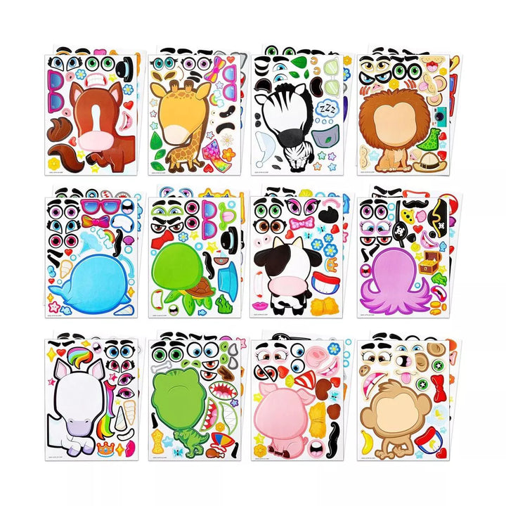 24PCS Make-A-Face Sticker Sheets Make Your Own Animal Mix and Match Sticker Sheets with Safaris, Sea and Fantasy Animals Kids Party Favor