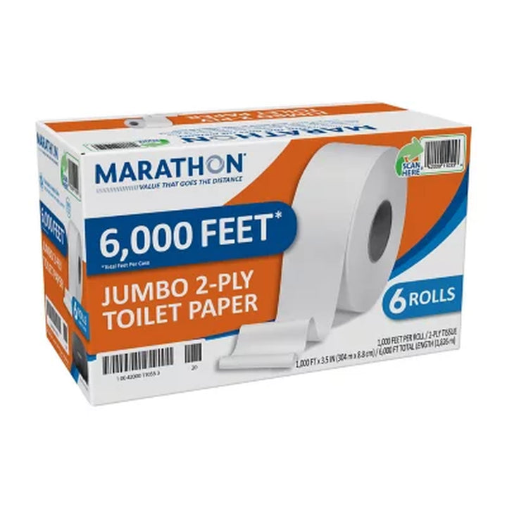 Marathon Jumbo Roll 2-Ply Toilet Paper, Septic Safe 1000 Ft./Roll, 6 Rolls