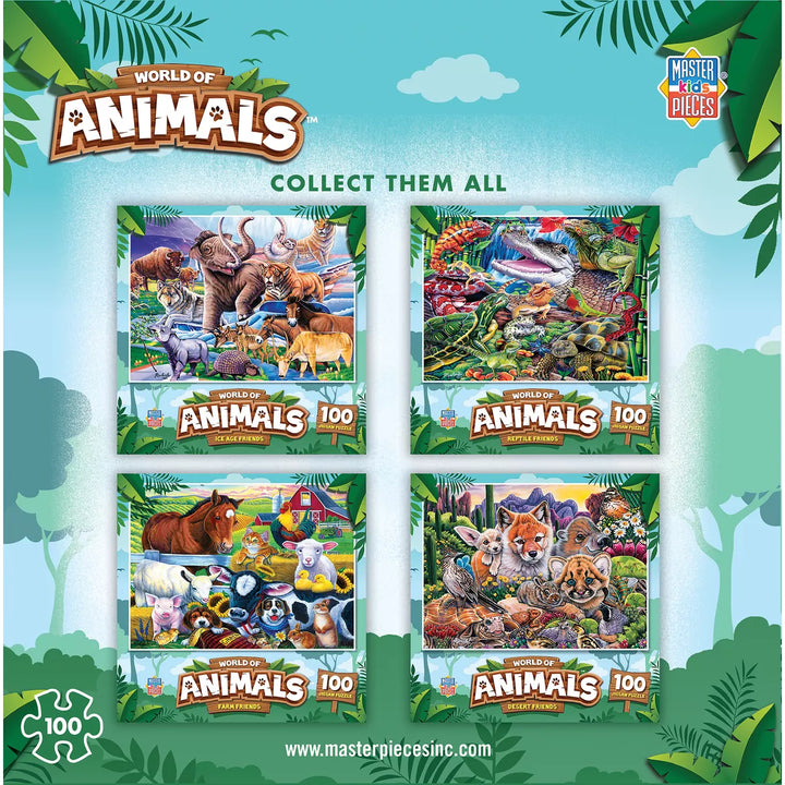 Masterpieces Kids Jigsaw Puzzle Set - World of Animals 4-Pack 100 Pieces