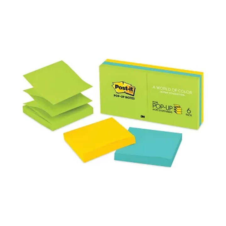 Post-It Pop-Up Notes Original Pop-Up Refill, 3 X 3, Assorted Jaipur Colors, 100-Sheet, 6/Pack