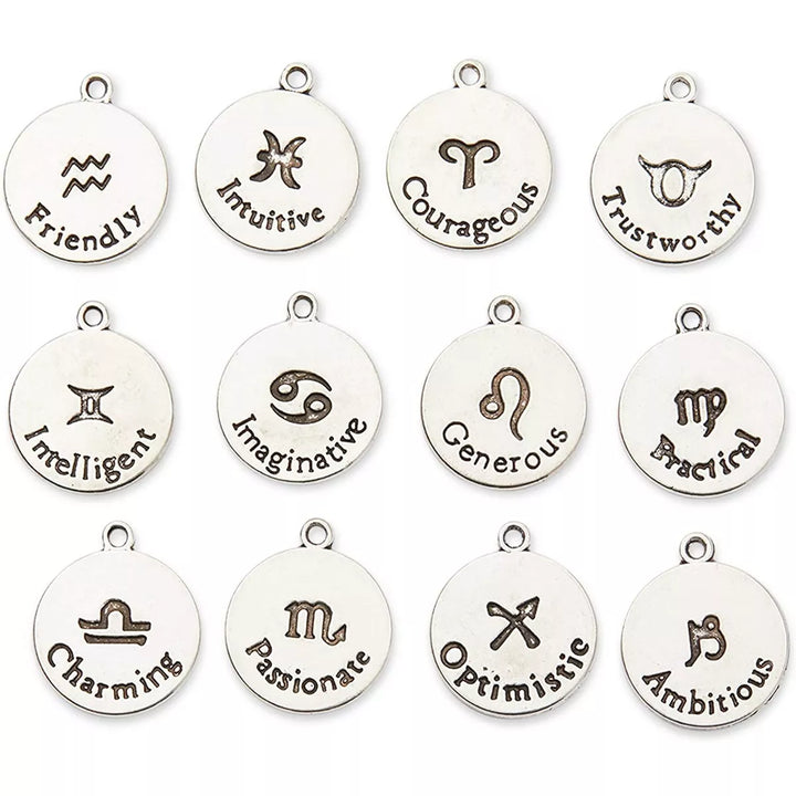 Bright Creations 72 Pieces Zodiac Sign Charms for DIY Jewellery Keychain & Bracelet Making, Silver