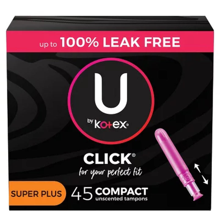 U by Kotex Click for Your Perfect Fit Compact Tampons, Unscented - Super Plus, 45 Ct.