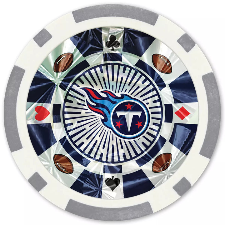 Masterpieces Casino Style 20 Piece 11.5 Gram Poker Chip Set NFL Tennessee Titans Silver Edition.