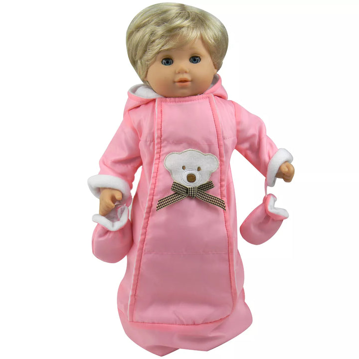 Sophia’S Polar Bear Bunting Snowsuit Sack for 15" Dolls, Pink