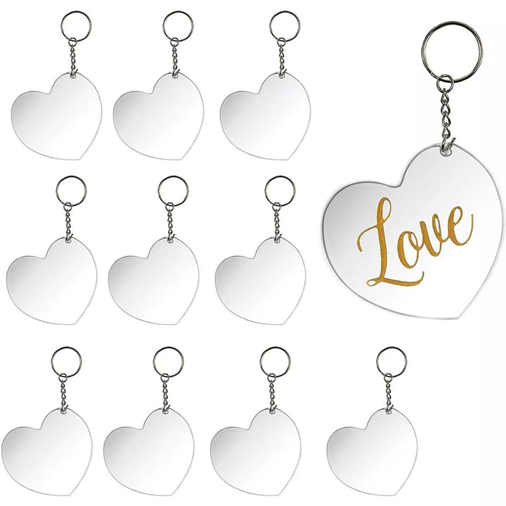 Bright Creations 10 Pack Acrylic Heart Keychain Pendants Blanks with Metal Rings for DIY Crafts, Clear, 3 X 2.75 In