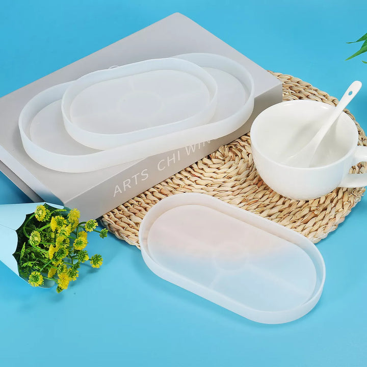 Unique Bargains DIY Silicone Oval Planter Tray Mould 2 Pcs