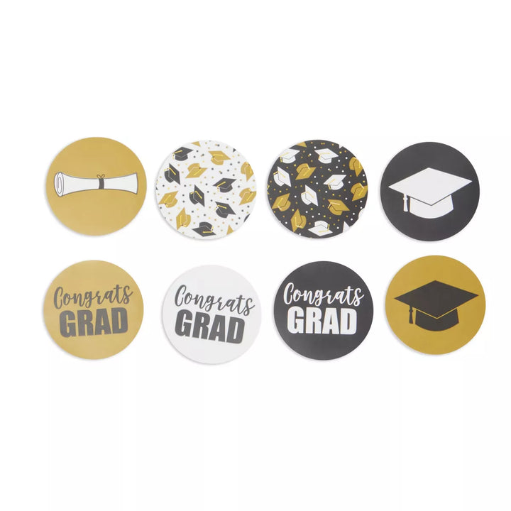 Best Paper Greetings 1000 Count Class of 2024 Graduation Stickers, Congrats Grad Cap Decal Roll Supplies, 8 Designs, Black & Gold, 1.5 Inch