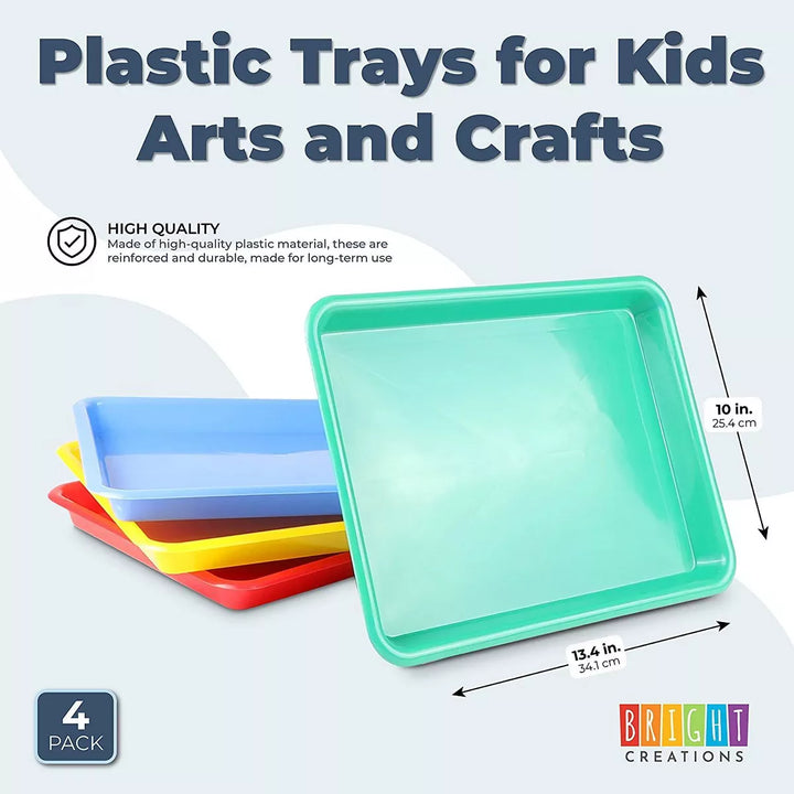 Bright Creations 4 Pack Plastic Trays for Kids Arts and Crafts, 4 Colors (13.4 X 10 X 1.2 In)