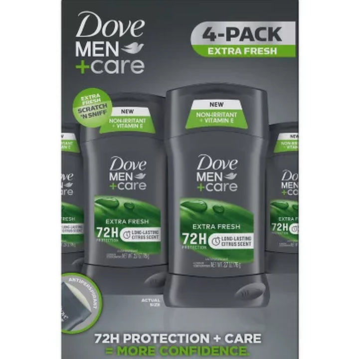 Dove Men+Care Antiperspirant Deodorant, Extra Fresh, 2.7 Oz., 4 Pk.