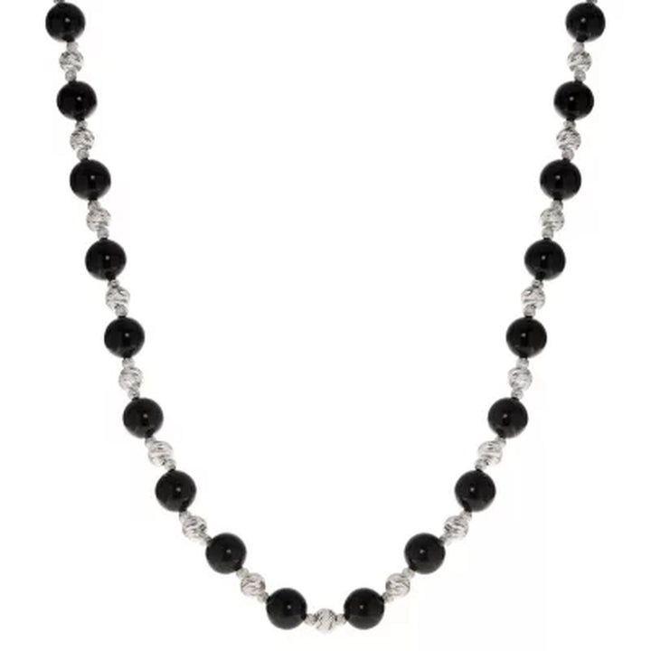 Black Onyx and Sterling Silver Bead Necklace, Earring, and Bracelet Set