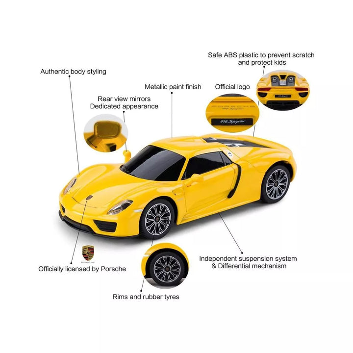 Link Worldwide Ready! Set! Go! Link 1:24 Scale Porsche 918 Spyder Remote Control Toy Car for Kids - Yellow