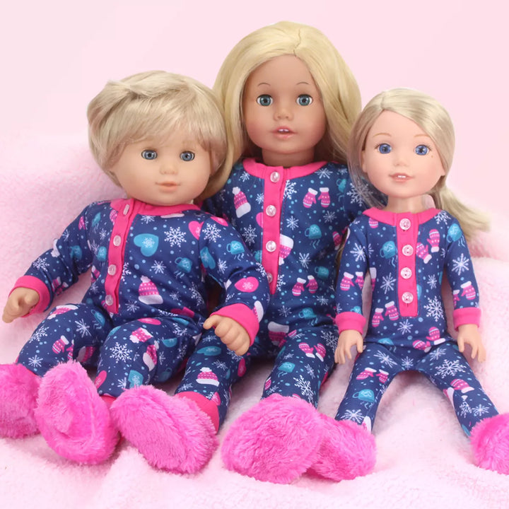 Sophia’S Hot Cocoa Pajama Onesie with Fuzzy Slippers for 18” Dolls, Navy/Hot Pink