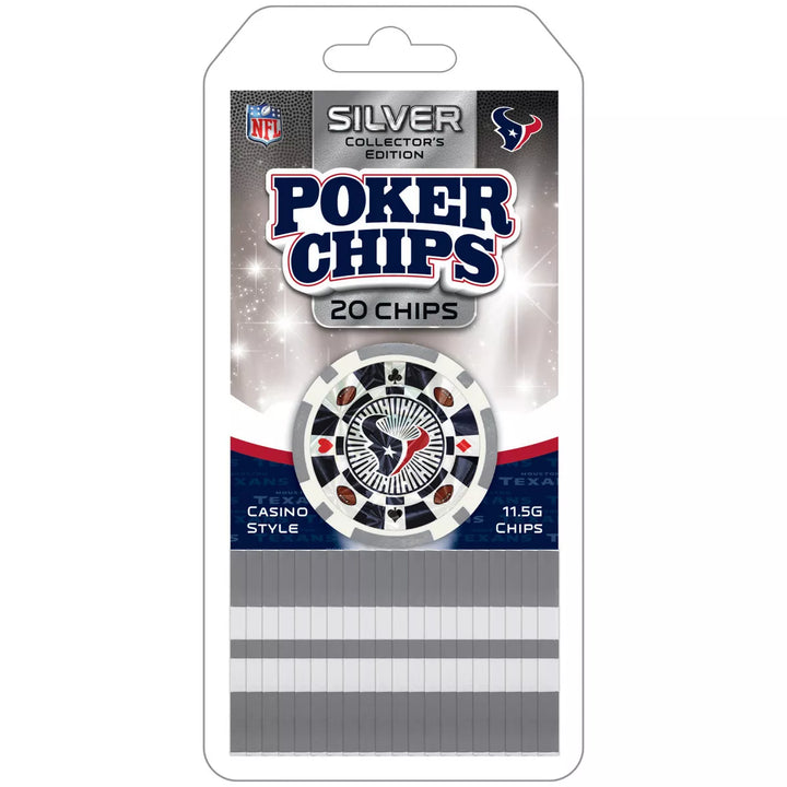 Masterpieces Casino Style 20 Piece 11.5 Gram Poker Chip Set NFL Houston Texans Silver Edition.