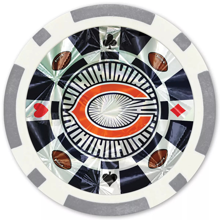 Masterpieces Casino Style 20 Piece 11.5 Gram Poker Chip Set NFL Chicago Bears Gold Edition.