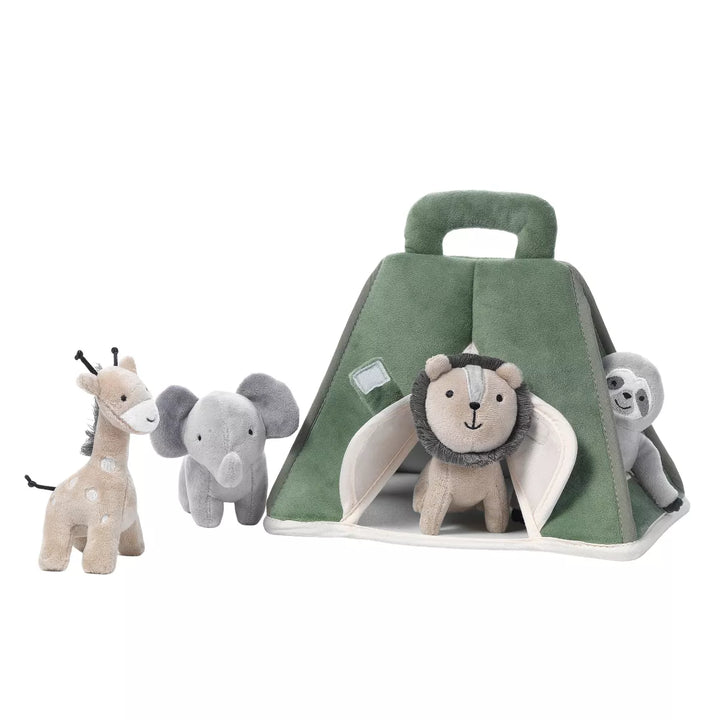 Lambs & Ivy Interactive Plush Safari/Jungle Green Tent with Stuffed Animal Toys