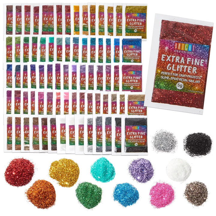 Bright Creations Fine Glitter for Crafts, Resin, Nails, Slime & Epoxy (80 Colors, 400G)