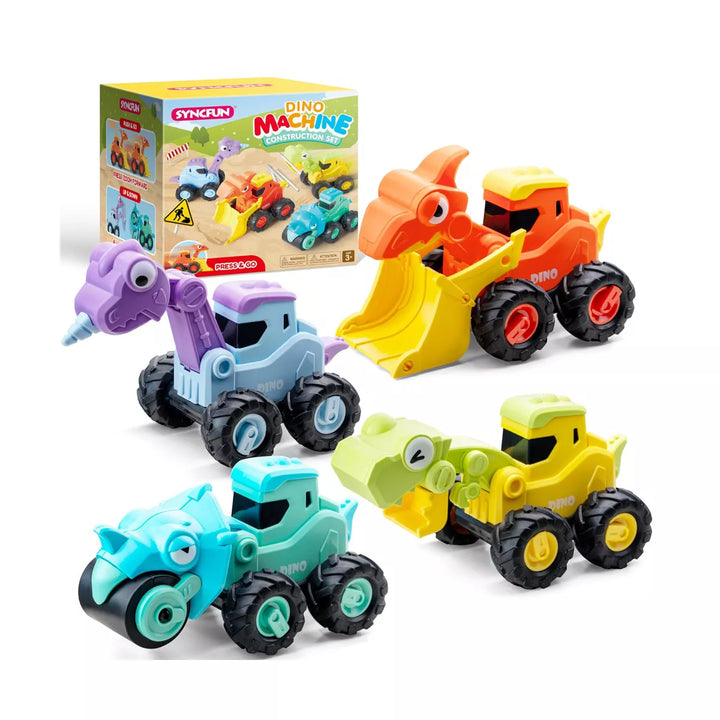 SYNCFUN Baby Toy Cars 4Pack Dinosaur Construction Vehicle Set Dinosaur Toys for 1 2 3 Year Old Boys Girls Kids - First Birthday Gifts for Toddler Toys