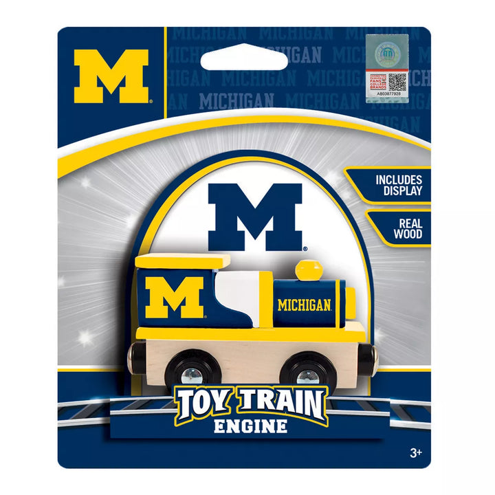 Masterpieces Officially Licensed NCAA Michigan Wolverines Wooden Toy Train Engine for Kids.