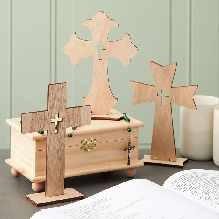 Bright Creations 12 Pack Standing Wood Cross for DIY Crafts and Easter Christmas Centerpiece Table Mantel Decorations, 7 Inches