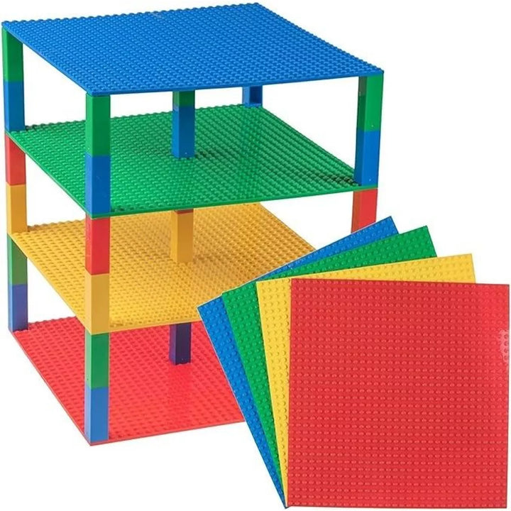 Strictly Briks Classic Stackable Baseplates 10X10 Inch Brik Tower, 4 Baseplates & 30 Stackers - Blue, Green, Red & Yellow, 34 Pc