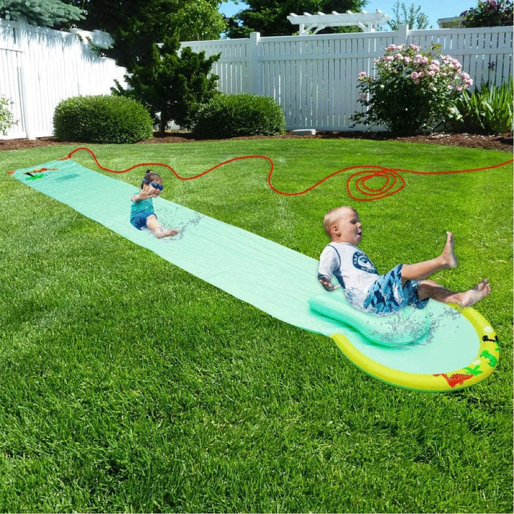 Hoovy HV-665 Giant 16 Foot Outdoor Lawn Water Splash Slip and Slide Play Center with Inflatable Bodyboard and Hose Attachment for Kids and Adults