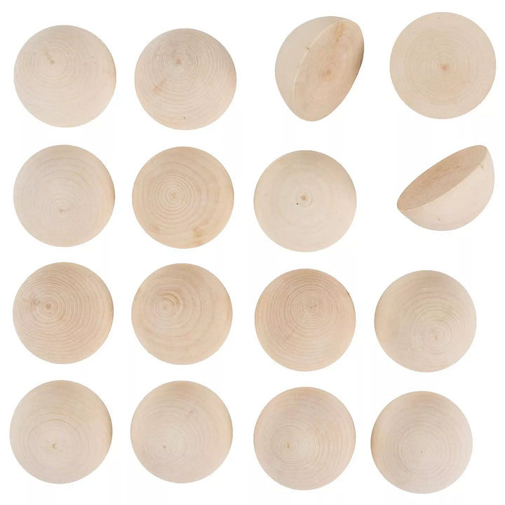 Juvale 16-Pack Unfinished Half Wood Craft Balls Hemisphere 2" for DIY Arts & Craft Supplies