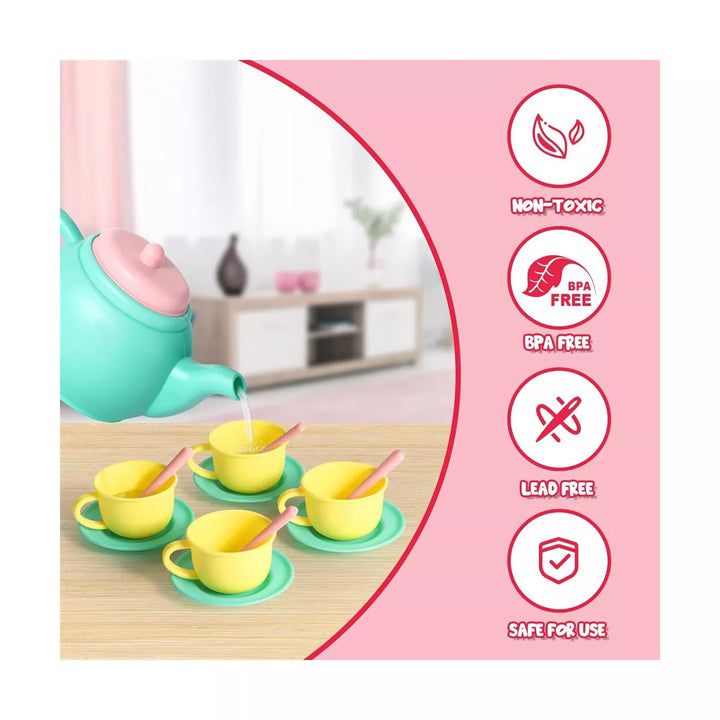 Syncfun 18PCS Pretend Play Tea Party Set Play Food Accessories BPA Free, Phthalates Free, Plastic Tea Set